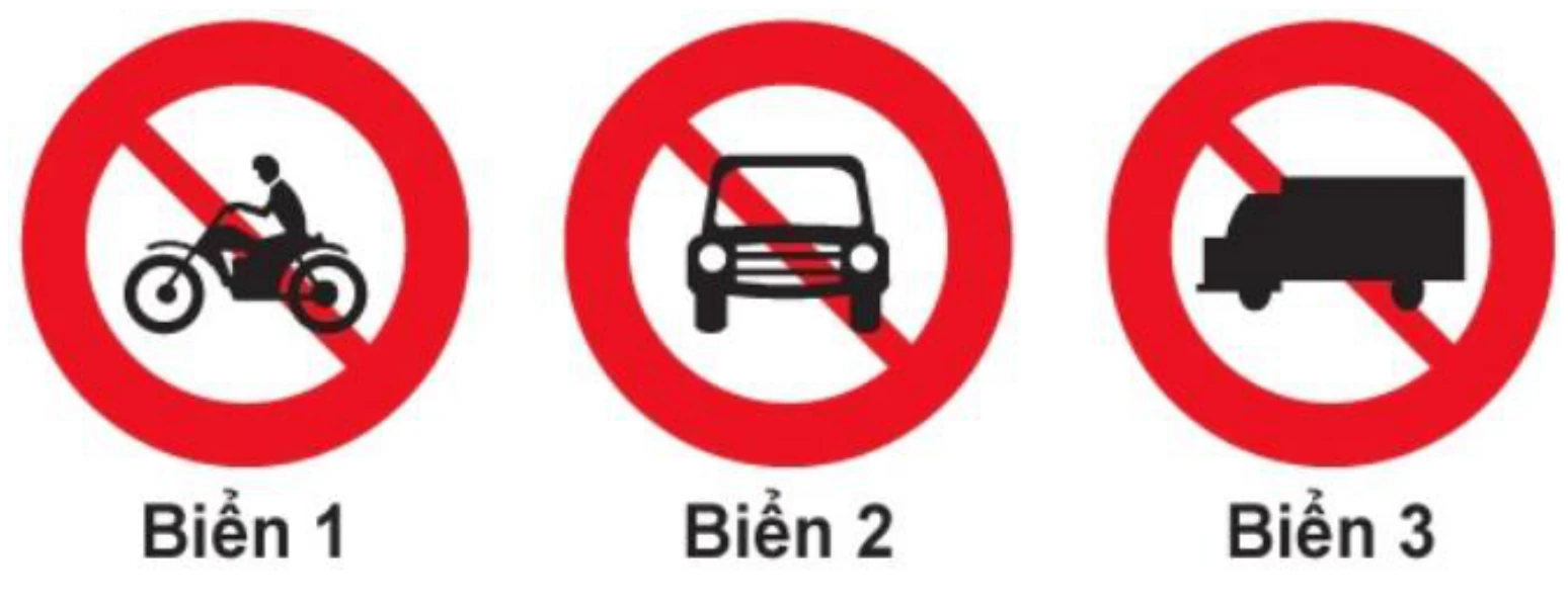 Hình minh họa Câu 304: Biển nào báo hiệu cấm xe mô tô ba bánh chở hàng đi qua?