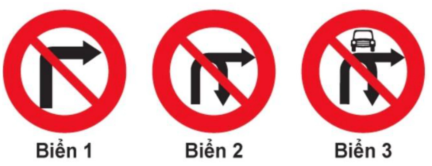 Hình minh họa Câu 317: Biển nào cấm các phương tiện rẽ phải?