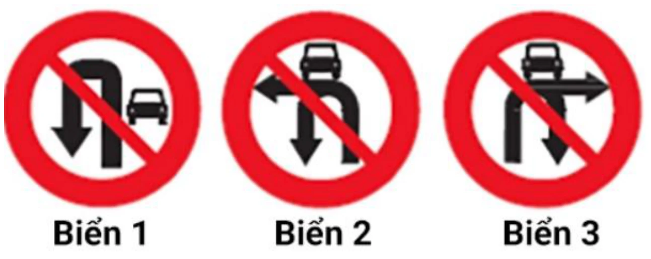 Hình minh họa Câu 320: Biển nào dưới đây cấm xe ô tô rẽ trái và quay đầu?