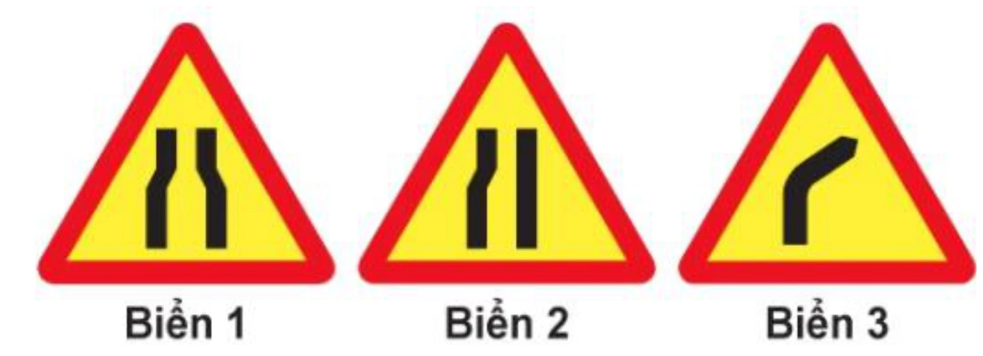 Hình minh họa Câu 384: Biển nào báo hiệu Đường bị thu hẹp?