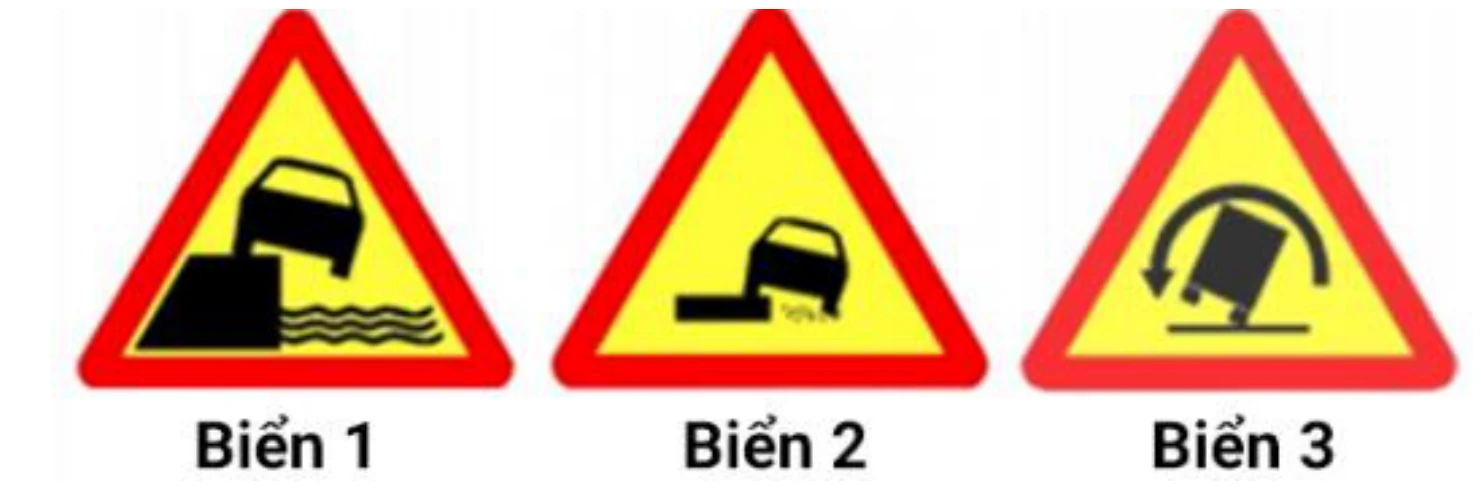 Hình minh họa Câu 407: Biển nào sau đây là biển Lề đường nguy hiểm?