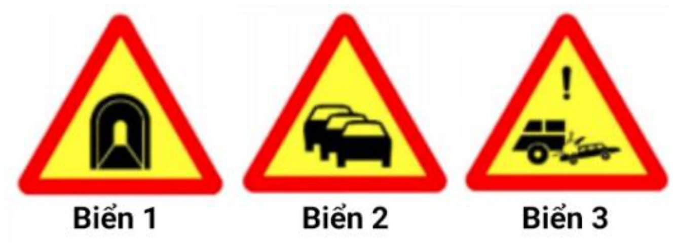 Hình minh họa Câu 410: Biển nào dưới đây báo hiệu đoạn đường hay xảy ra ùn tắc giao thông?