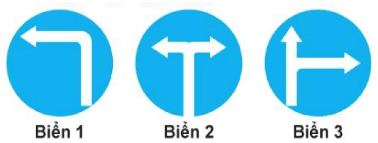 Hình minh họa Câu 442: Khi đến chỗ giao nhau, gặp biển nào thì người lái xe không được cho xe đi thẳng, phải rẽ sang hướng khác?
