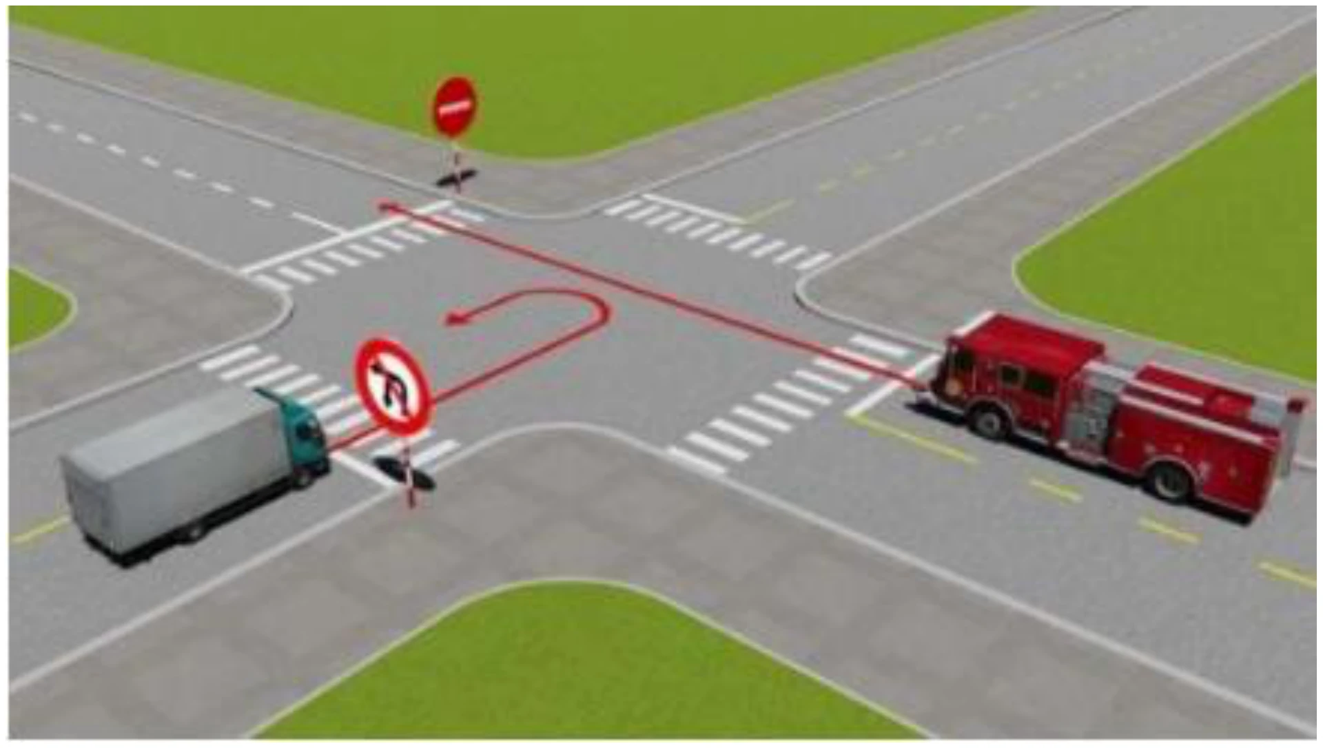 Hình minh họa Câu 532: Đi theo hướng mũi tên, xe nào vi phạm quy tắc giao thông?