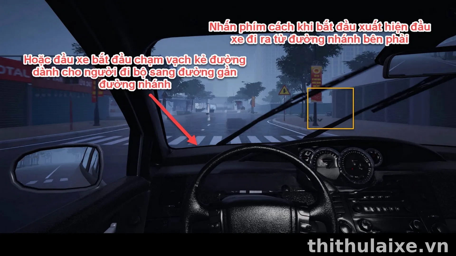 Tình Huống 004: Xe con từ đường nhánh đi nhanh ra tại ngã ba không có đèn tín hiệu giao thông