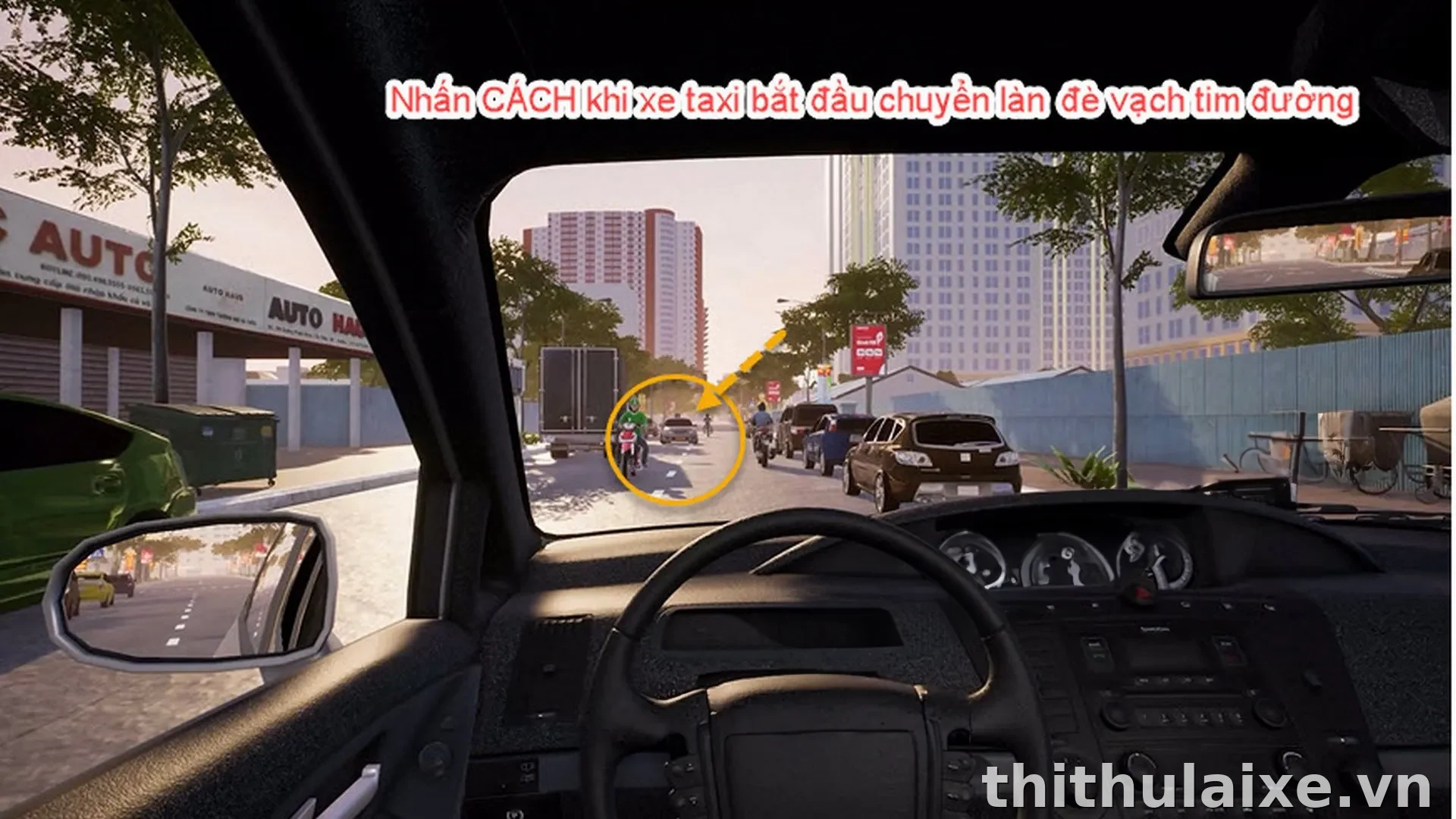 Tình Huống 009: Xe ô tô làn đường đối diện lấn làn vượt xe tải đang dừng đỗ tại khu vực đông đúc